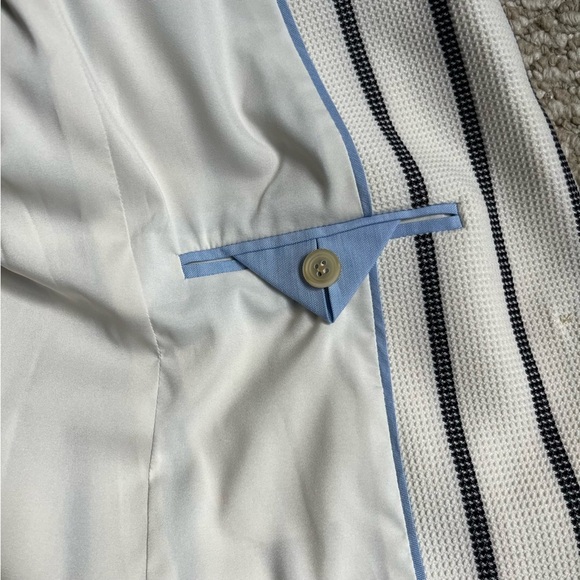 Talbots Pinstripe Nautical Coastal Blazer Size 10 Cream Navy - Picture 11 of 16